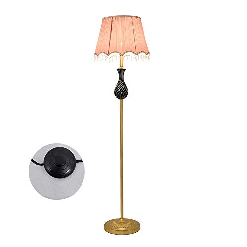 FWZJ Lampadaire LED Antique, lampadaire en céramique Classique avec Abat-Jour en Tissu, interrupteurs à pédale, Prise E27, Max 40W, 158 cm, lampadaire Or pour Salon, Chambre, Bureau, Bureau