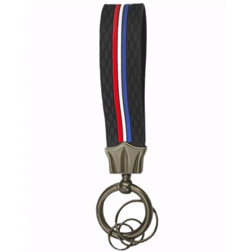 Striped Silicone Car Key Cover & Keychain & Fob Holder Black fit for Toyota Glanza, Urban Cruiser hyryder, Rumion (2 Button Push Smart Key)