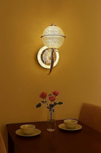 Image of FILLISKA Luxurious Acrylic Crystal Wall Lamp with Adjustable Colour Changing Function, Elegant Finish (FrenchGold-6893LND)(1 Year Warranty)