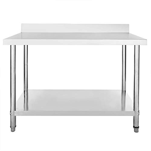 Mesa de Trabajo de Acero Inoxidable para Catering Comercial Restaurante Bar Cocina Lavandería Garaje, 120 x 60 x 85 (+10) cm Resistente