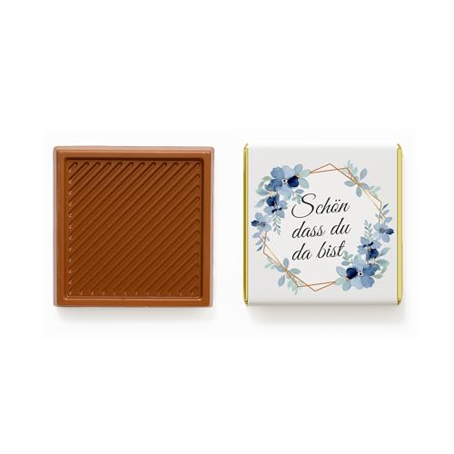 Neapolitanische Schokolade Geschenk Schön dass du da bist! 16 Design-Varianten Pralinen Design wählbar 50 Stück 350g Gastgeschenk für Hochzeit Geburt Events Milchschokolade