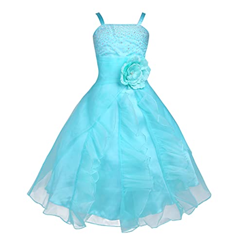 Freebily Vestito Elegante Bambina Damigella Lungo Abito Cerimonia da Ragazza Festa di Compleanno Vestiti Comunione Principessa Abiti Damigella Sposa Matrimonio Azzurro 10 Anni