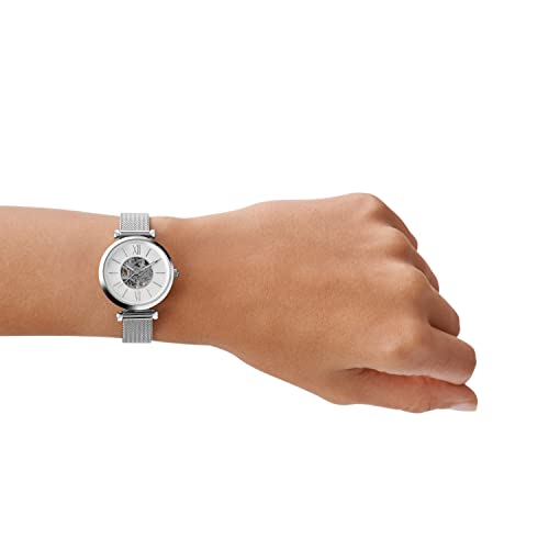 Fossil Women's Carlie Mini Automatic Stainless Steel Mesh Three-Hand Watch, Color: Silver (Model: Me3189) #TOP3