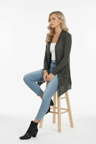 Image of ToBeInStyle Womens Open Front Long Sleeve Lightweight Asymmetrical Draped Cardigan with Side Pockets