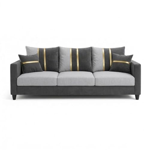 Image of Jester Plush Comfort Sofa | 3 Seater | Luxury Velvet Suede Fabric | Modern Living Room Sofa | Dark Gray - Light Gray