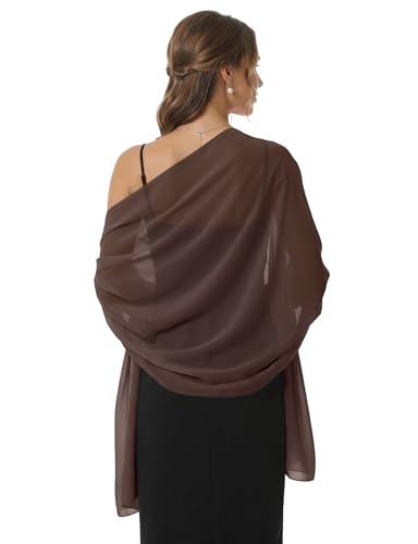 Qilitop Shawls and Wraps for Evening Dresses Sheer Chiffon Formal Wedding Shawl for Women Lightweight Bridal Scarf Cover Up Bridgerton Pashmina Prom Party Fashion Accessories Sarong Stole Brown S