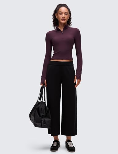 Image of CRZ YOGA Butterluxe Half Zip Crop Top | Workout, Extremely Soft, Slim Fit, Thumbholes, Side Pocket, Long Sleeve Shirts for Women