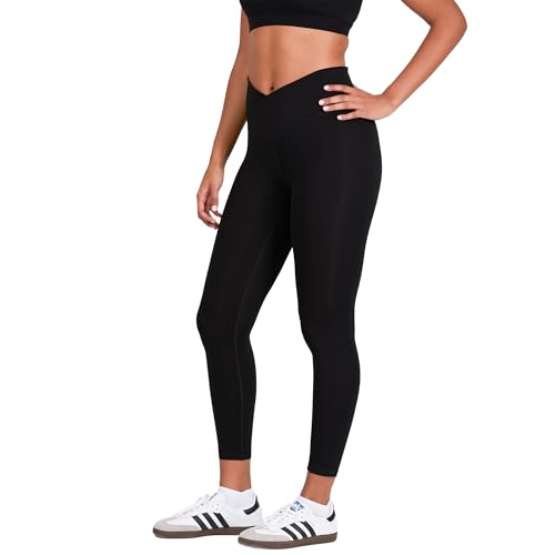 YITTY Active Womens Ultraluxe Crossover High-Waist Legging Athleisure 4-Way-Stretch Iconic Black L 7/8 Length