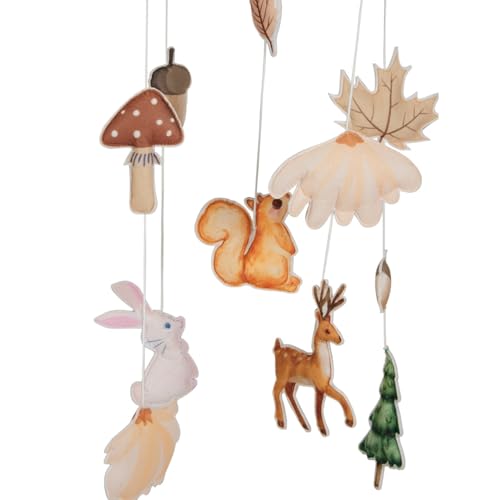 Image of Haus and Kinder Whimsical Woodland Crib Mobile - Set of 1 | Handmade Forest Animal Nursery Decor with Wooden Frame, Soft Fabric Baby Mobile with Deer, Squirrel & Tree, Eco-Friendly, Height64cm