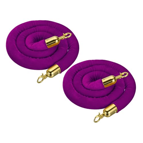 Corde en velours de 1,5 m pour contrôle de foule violet et doré lot de 2