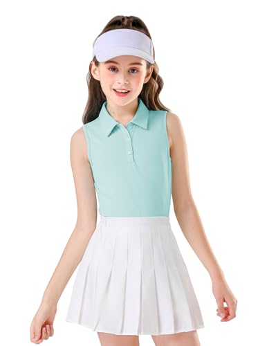 Image of Soneven Girls Sleeveless Polo Shirts Button UP Golf Tennis T-Shirts with Collared Quick Dry Tank Tops for 4-14 Years