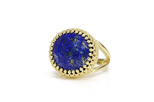 Anemone Gioielli Anello Ornato Lapislazzuli - Anello Lapislazzuli Riempito Banda Oro 14k - Anelli Annata per Ogni Occasione o Ricordo - Gioielli Formali o Boho per Donne - Scatola Gratuita