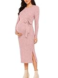 guruixu Crewneck Maternity Sweater Dress Rib Knit Long Sleeve Photoshoot Baby Shower Dresses Slit...