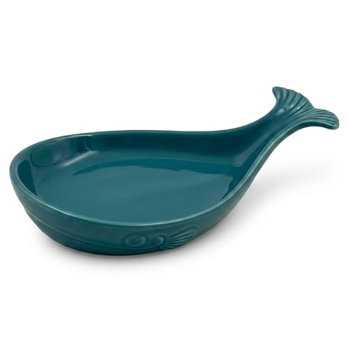 Whale Spoon Rest for Stove Top, Ceramic Spoon Holder for Kitchen Counter, Modern Farmhouse Kitchen Décor, 7.8 x 4.8 Inches (Navy Blue)