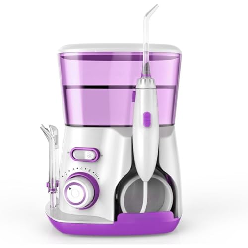 口腔洗浄器 口洗浄 高圧口腔洗浄器 マウスウォッシャー ジェットウォッシャー Cutdred 歯茎 デンタルウォッシャー 10圧力レベル水歯クリーナー家族のための5つのウォータージェットチップ 800ML (パープル)