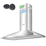 COMFEE' 90 cm Chimney Cooker Hood Class A++ Extractor Hood with LED and Recirculating & Ducting System Wall Mounted Range Hood 900 mm Extractor Fan kitchen with Carbon Filters