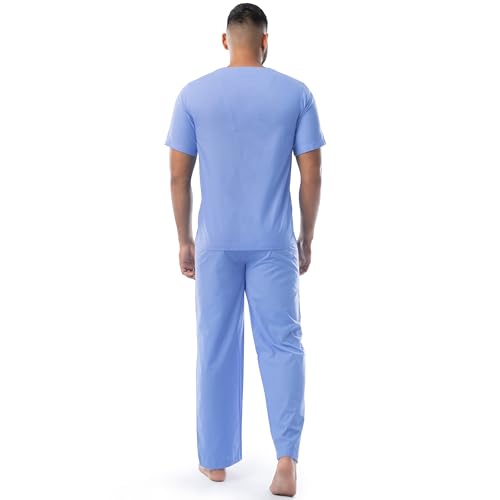 Image of Fruit of the Loom Men's Broadcloth Short Sleeve Top and Long Pants Pajama Set