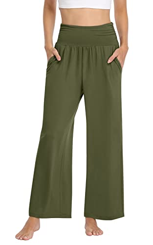 Image of TARSE Womens Wide Leg Pants Casual Loose Yoga Sweatpants Comfy Lounge Pajama Flowy Pants Pockets