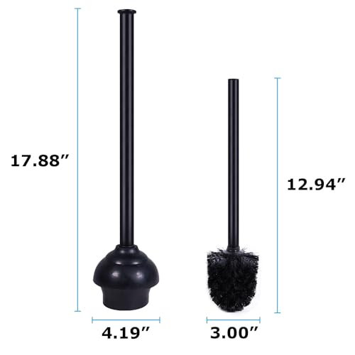 Image of Blue Donuts Toilet Brush and Plunger Set with Holder, Sleek Minimalist Modern Black Bathroom Accessories Toilet Plunger and Toilet Bowl Brush Combo