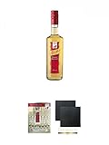  Gosch Sylter Aquavit Spezialität 0,35 Liter + Gosch Sylter Aquavit Gläser 6 Stück + Schiefer Glasuntersetzer eckig ca. 9,5 cm Ø 2 Stück