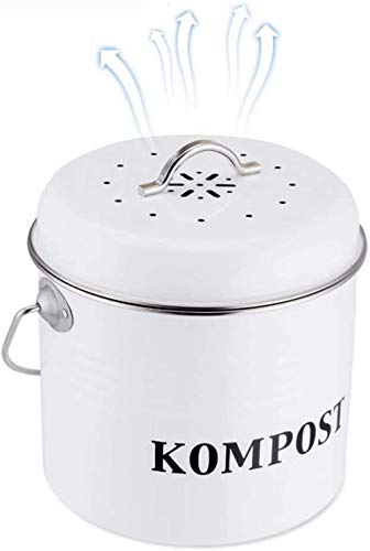 Cubo de compost con asa, metal galvanizado, diseño clásico, inodoro para bolsas de té y cuencos de verduras,