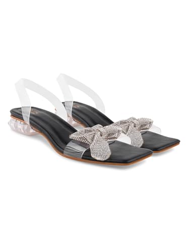 Image of JM LOOKS Women's Transparent Open-Toe Block Heels with Bow (Black)