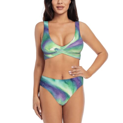 Maillot de bain deux pièces push-up à coussinets amovibles et triangle réglable pour femme