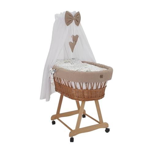 WIKLINOPOL IRENEUSZ ZYGMUNT WICKER WOOD BABY 2000 EU Stubenwagen Lena, braun mit Gestell, Matratze Baldachin und Bettwäsche aus Waffelstoff | Leisen Rädern, Kaninchen und Eule WIKLINOPOL IRENEUSZ ZYGMUNT WICKER WOOD BABY 2000 EU Stubenwagen Lena, braun mit Gestell, Matratze Baldachin und Bettwäsche aus Waffelstoff | Leisen Rädern, Kaninchen und Eule