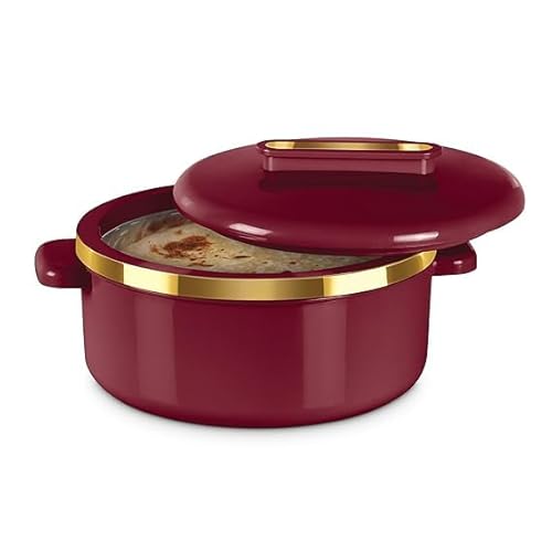 Casserole Set Curve Inner Stainless Steel Casserole Easy to Carry | Easy to Store | Chapati | Roti | Curd Maker Pack Of 1 (1300 ml) maroon