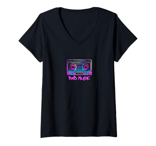 Mujer Cinta de casete Vaporwave R&B Music Line Art Hip Hop Camiseta Cuello V