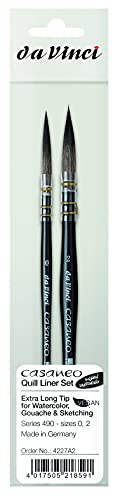 Da Vinci Watercolor Brush Set 4227A2 - Series 490 Casaneo Quill Liner 2 Brush Set With Sizes 0 & 2 #TOP2