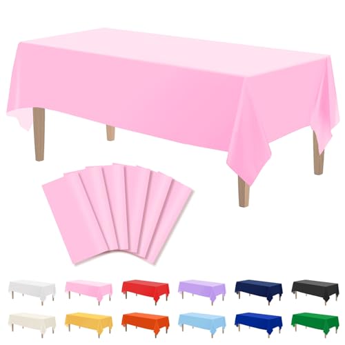 Image of Kopokita 6 Pack Pink Plastic Tablecloths Disposable 54 x 108 Inch | Rectangle Table Cloths, Party Table Covers for Birthday, Baby Shower, Wedding, Valentines, Mothers Day, Easter Decorations