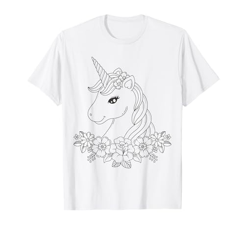 Lindo unicornio para pintar y colorear para niños Camiseta