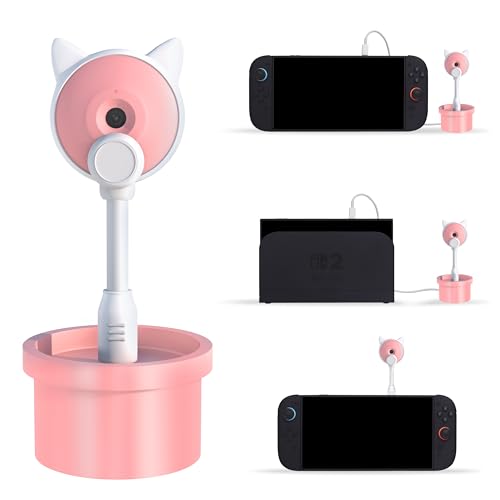 Camera for Nintendo Switch 2 (2025), 720P HD Webcam USB-C Plug & Play, 360° Adjustable Angle Video Chat Switch 2 Camera with Sliding Privacy Lens Cover Cute Cat Design (Pink)
