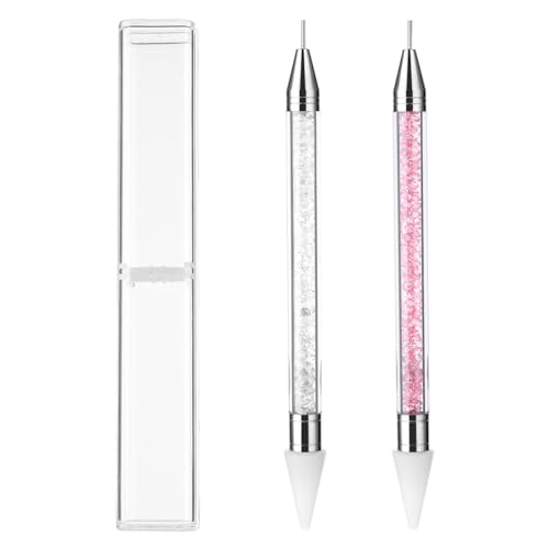 2 Pieces Nail Rhinestone Picker Dotting Pen, Dual-ended Rhinestone Gems Crystals Studs Picker, Nail Dotting Pen, Wax Tip Pencil Pick up Applicator for DIY Nail Art (Pink, White)