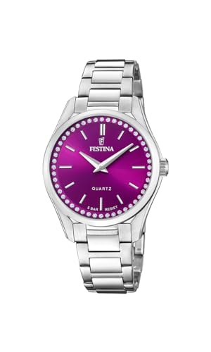 Festina Damen Uhr Analog Edelstahl 316L Silber - Quarzwerk - Mineralglas hochresistent - 5 ATM wasserdicht F20583/2 - Mademoiselle