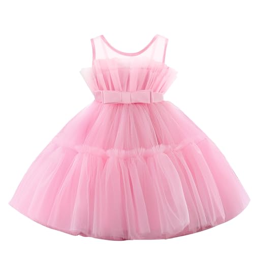 Acecharming Toddler Girl Dress Sleeveless Mesh Bow Ruffle Puffy Tulle Tutu Dress for Girls Party Wedding Pageant Gown (1-12Y)