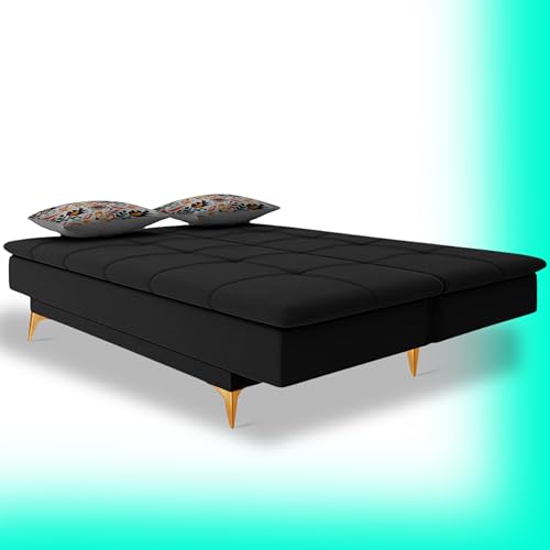 Image of Rosebell Premium New Aspen 3 Seater Sofa Cum Bed 4X6 Velvet Suede with 2 Cushions and Suitable for All Indoor-Black Color