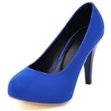 MJIASIAWA Damen Runde Zehen Formal Stiletto Plateau Pumps Ohne Verschluss Elegant Hochzeit Höhe Ferse Closed Toe Schuhe Blau Gr 34 EU