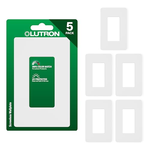 Image of Lutron Claro Light Switch Cover Plate, 1 Gang Wallplate, for Decorator Light Switches, Rocker Light Switch Cover, Outlet Cover, Screwless Switch Plate Cover, Gloss, CW-1-WH-5, White, 5 Pack