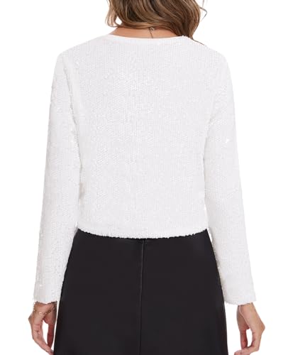 Image of MINTLIMIT Women's Sequin Shrug Bolero Long Sleeve Open Front Party Sparkly Cropped Cardigan Glitter Shiny Jackets