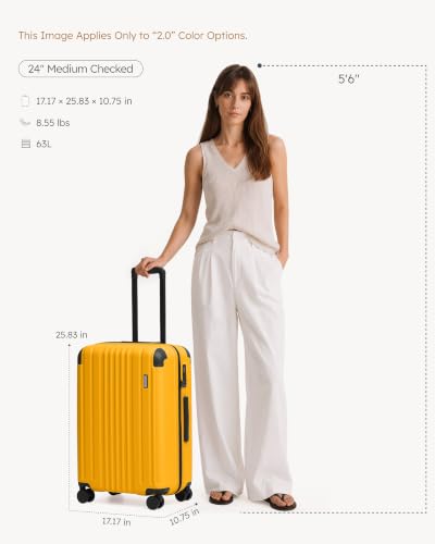 Image of Coolife Luggage, Lightweight and Durable Hardshell, 24 in, Yellow