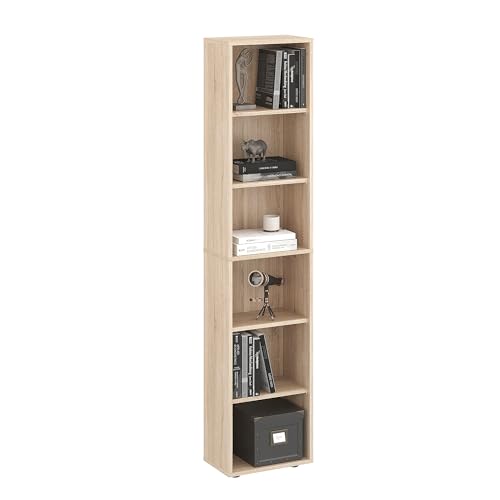 KOMTO Regal 40 cm breit Sonoma Eiche - Bücherregal mit 6 Ebenen und Höhenverstellbare Regale, Standregal, Aufbewahrungsregal | Bookshelf Lumo 40 x 180 x 24 cm (BxHxT)