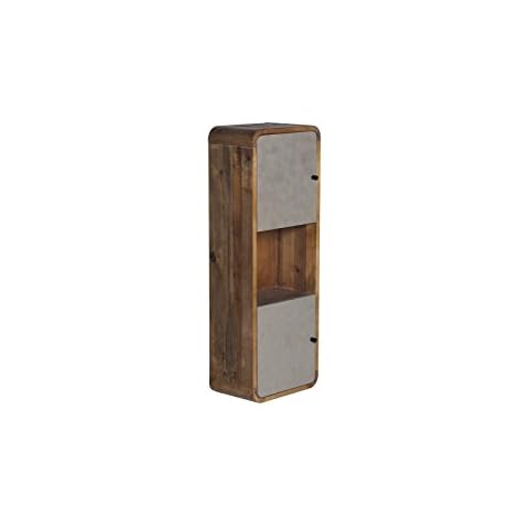 Woodkings® Hochschrank Dingle Badezimmermöbel Echtholz Pinie rustikal und MDF Betonoptik grau Badezimmerhochschrank Badschrank Badmöbel hängend Cover