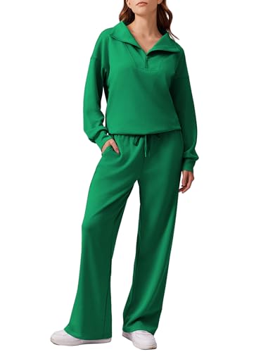Image of PINSPARK 2 Piece Sets for Women 2026 Fall Outfits Sweatsuit Oversized Sweatshirt Wide Leg Sweatpants Matching Set Tracksuit