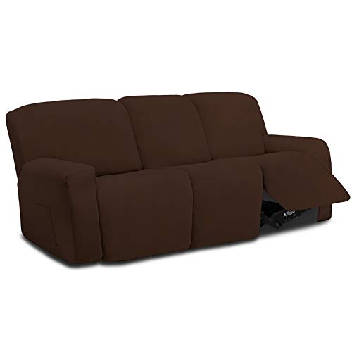 Image of Easy-Going 8 Pieces Microfiber Stretch Sectional Recliner Sofa Slipcover Soft Fitted Fleece 3 Seats Couch Cover Washable Furniture Protector with Elasticity for Kids Pet(Recliner Sofa, Coffee)