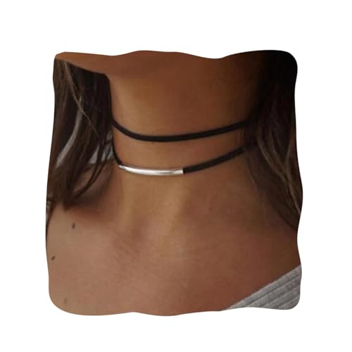 Handcess Punk en couches Collier Argent Bar Choker Chaîne de Colliers en Velours Noir pour Femmes et Filles