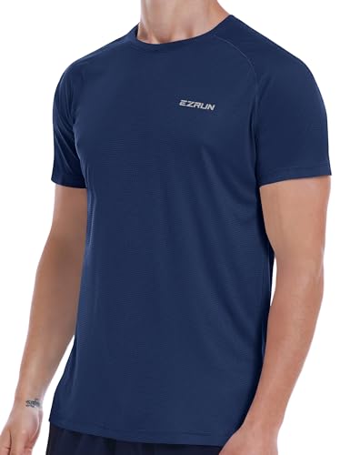 Men's Dry Fit Workout Shirt Sweat-Wicking Tee for Running (Navy,L)