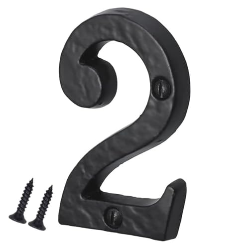 SISI UK® Black Cast Iron Numbers Front House Door Numbers with Antique Finish 3'' with Screws (Number 2)