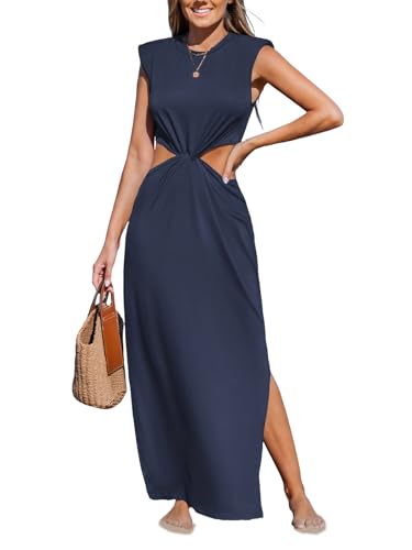 Image of CUPSHE Women's Summer Maxi Dresses Sleeveless Cutout Side Slit Long Casual Dress with Padded Shoulders